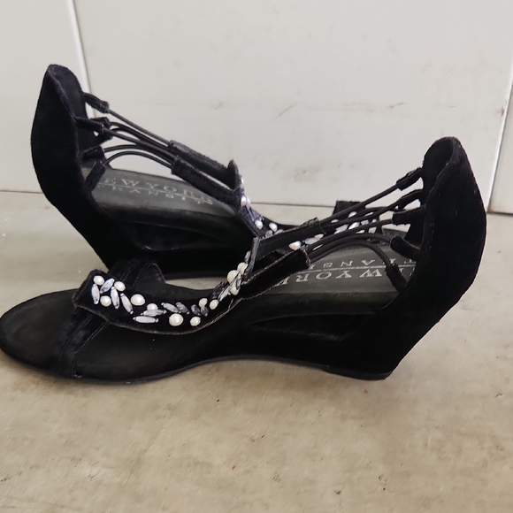 New York Transit Black Wedge Heels with Mesh Design - Picture 8 of 11